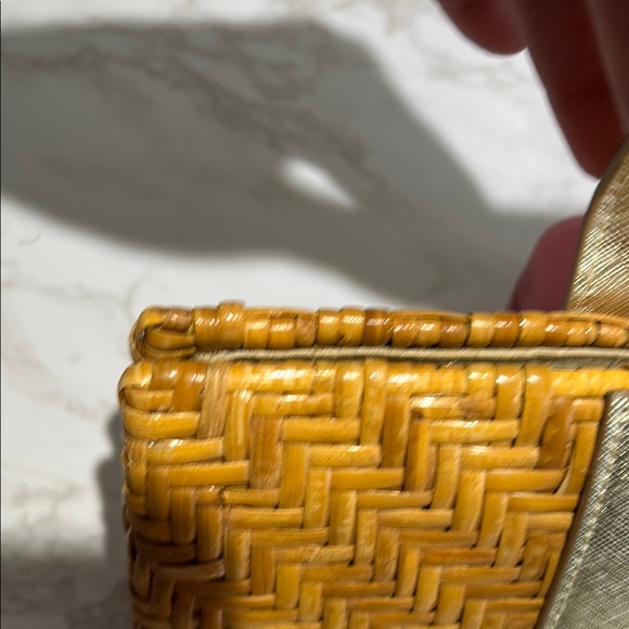 Tory Burch Gold and Tan Rattan Wicker Clutch RARE Collectible Luxury - Picture 8 of 11